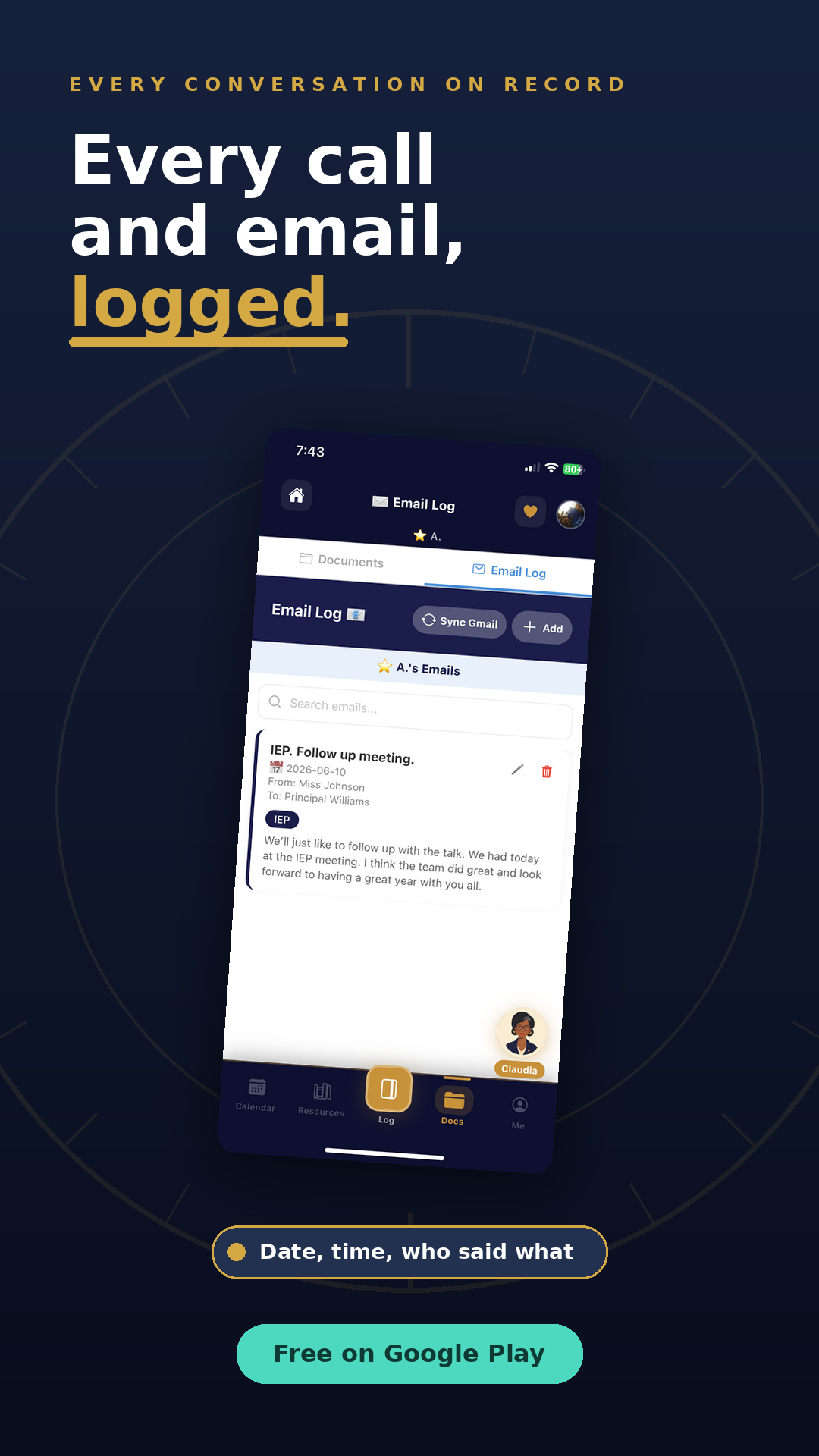 Email log tracks every message between you and the school